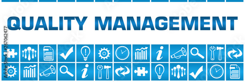 Quality Management Blue Box Grid Business Symbols 