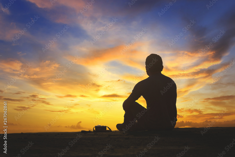 silhouette man and sunset