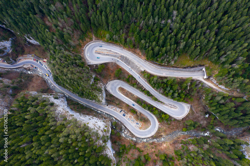 Winding forest road in the middle of Bicaz Gorge, Transylvania