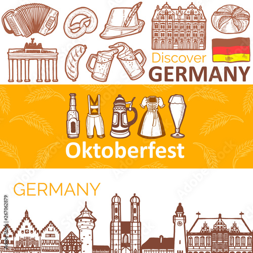 Set of Horizontal German Banners in Hand Drawn Style