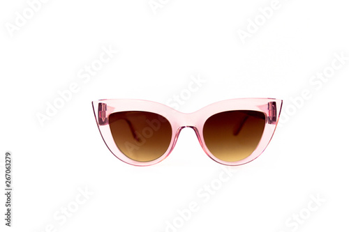 Pink cat eye gradient sunglasses with thick frame at isolated white background  front view