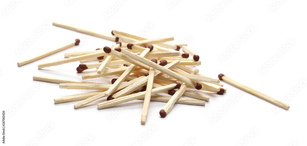 Pile of matches isolated on white background