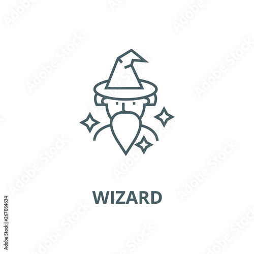 Wizard, sorcerer vector line icon, outline concept, linear sign
