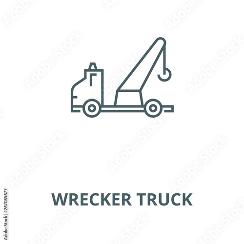 Wrecker truck vector line icon, outline concept, linear sign