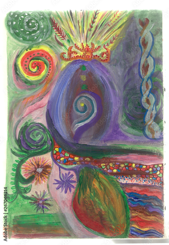 Obraz premium Color illustration of the psychedelic portal. Magic gates, ornaments.