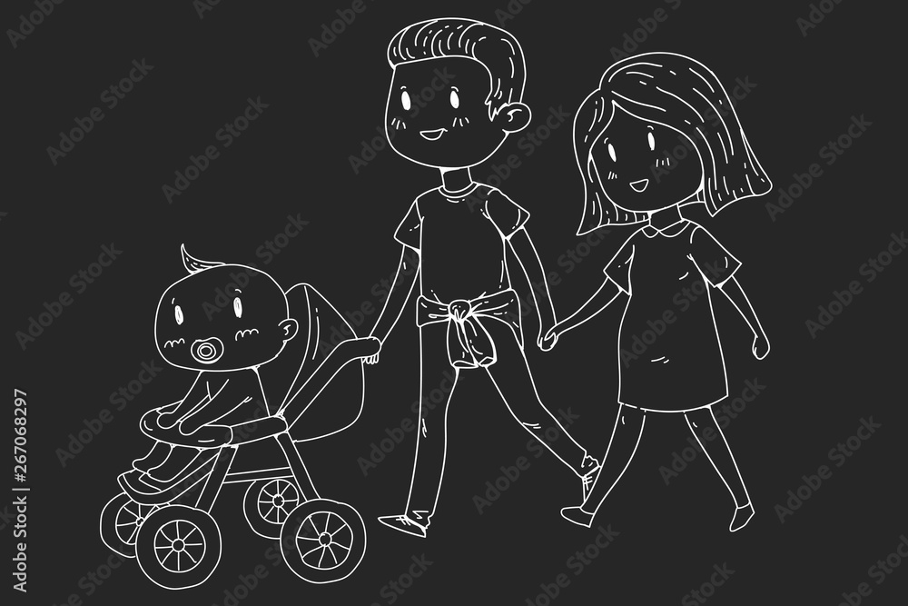 Cartoon family with pregnant woman and little children. Cartoon family with pregnant woman and little children.