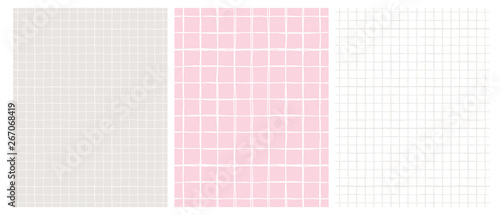 Simple Geometric Vector Pattern with Light Gray Grid on a White Background and  White Grid on a Pink and Gray. Abstract Notepad Paper with Irregular Hand Drawn Blank. Funny Pastel Color Graph Paper.