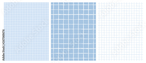 Simple Geometric Vector Pattern with Light Gray Grid on a White Background and  White Grid on a Blue Layout. Abstract Notepad Paper with Irregular Hand Drawn Blank. Funny Pastel Color Graph Paper.