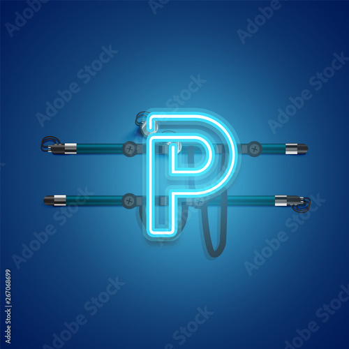 Realistic glowing blue neon charcter, vector illustration © Sebestyen Balint