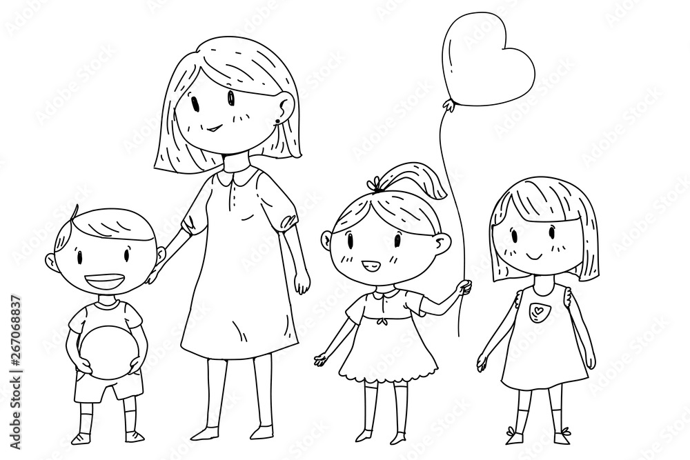 Mother or teacher with little children Mother or teacher with little children