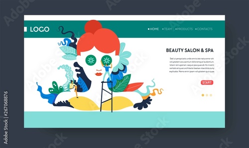 Beauty salon and spa web page template facial mask