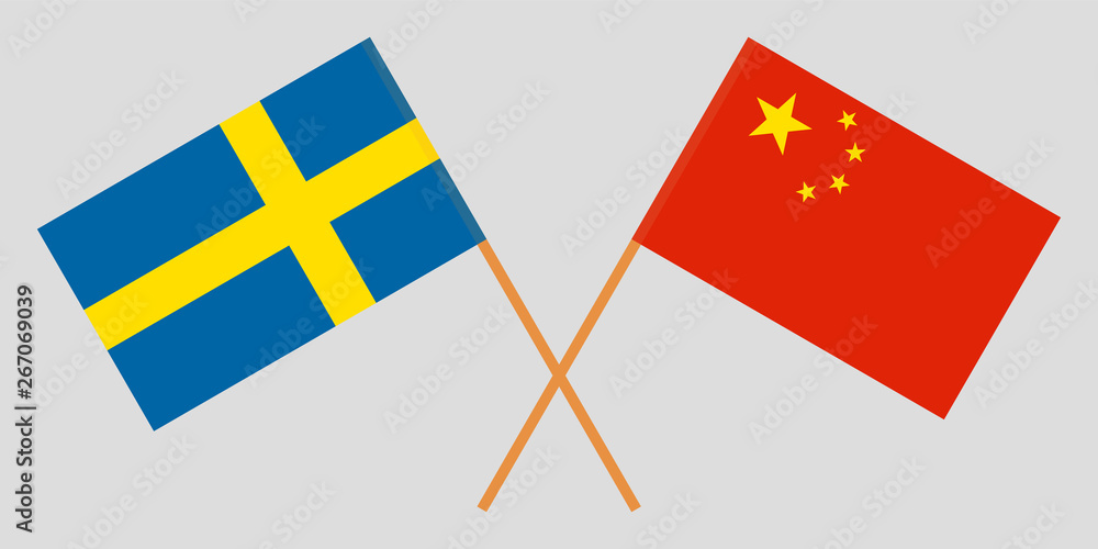 Sweden and China. The Swedish and Chinese flags. Official colors. Correct proportion. Vector