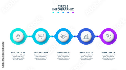 Abstract infographics template with 5 steps. Vector illustration. Can be used for workflow layout, diagram, business options, banner or web design.