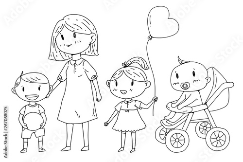Mother or teacher with little children