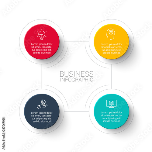 Abstract infographic with 4 circles. Template for illustration business step options.