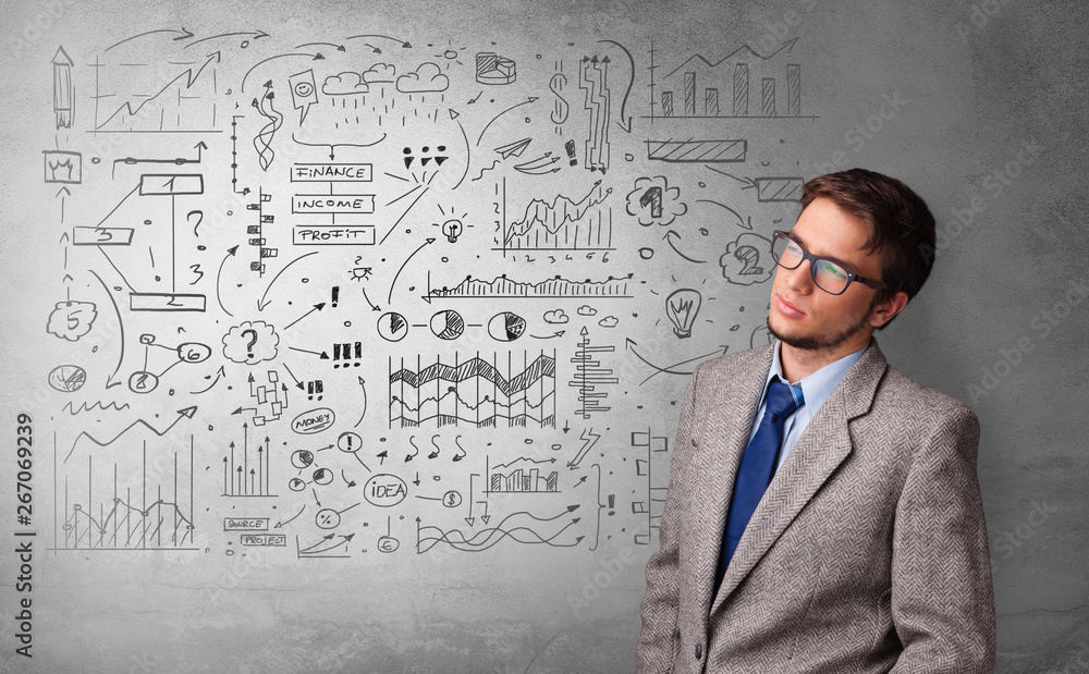 Casual person thinking with drawn signs concept
Casual person thinking with drawn signs concept