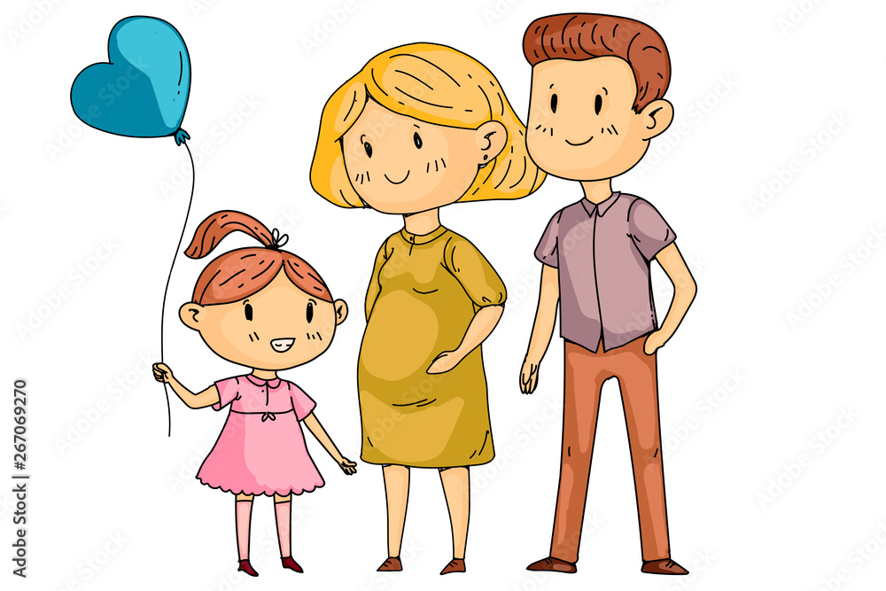 Mother and father with little children. Happy family. Pregnant woman. Mother and father with little children. Happy family. Pregnant woman.