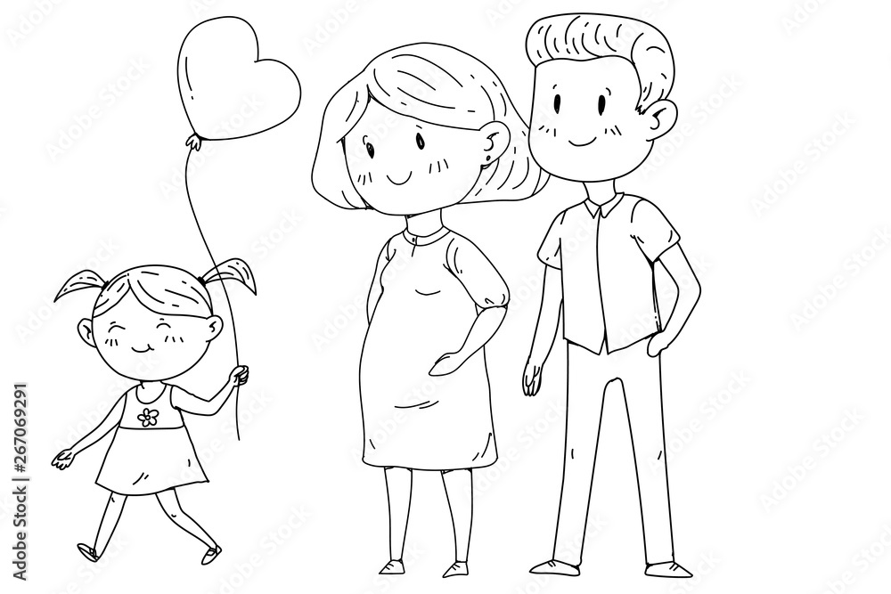 Mother and father with little children. Happy family. Pregnant woman. Mother and father with little children. Happy family. Pregnant woman.