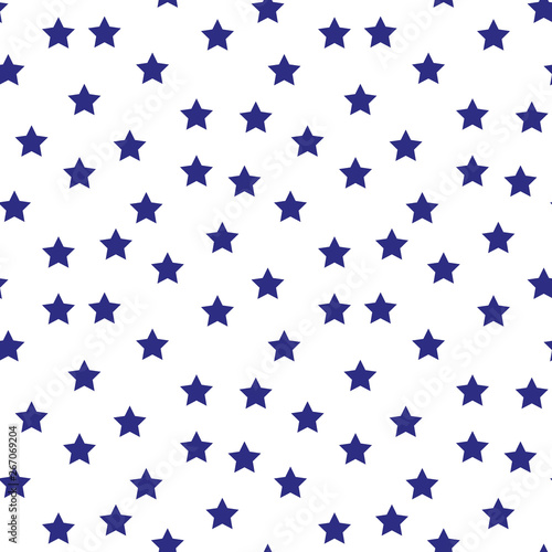 Seamless pattern with blue stars on white background. Vector illustration. - Vector