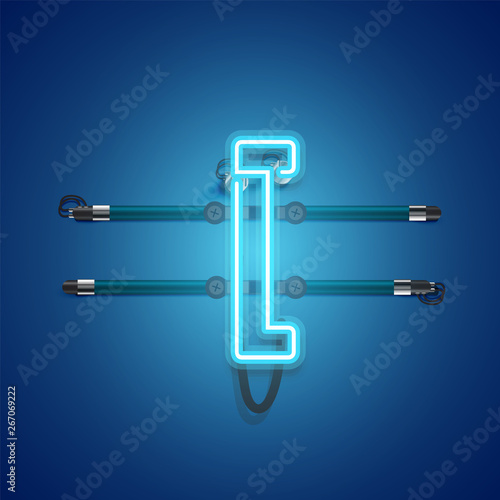Realistic glowing blue neon charcter, vector illustration © Sebestyen Balint