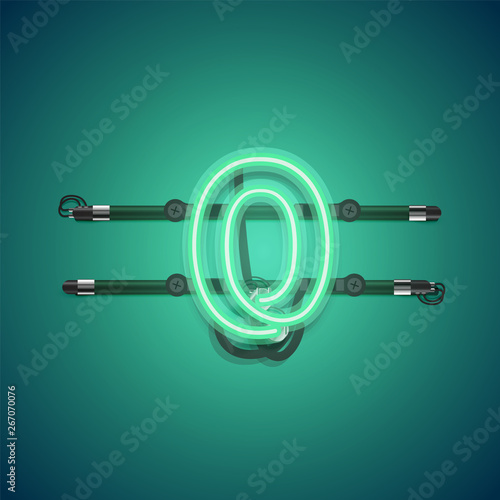 Fototapeta Naklejka Na Ścianę i Meble -  Realistic glowing green neon charcter, vector illustration
