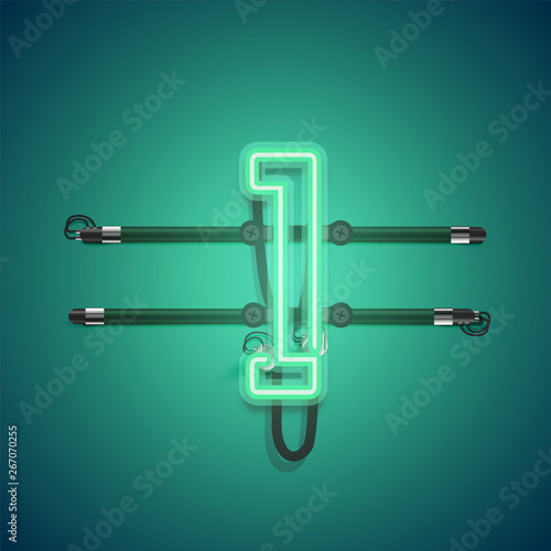 Realistic glowing green neon charcter, vector illustration © Sebestyen Balint