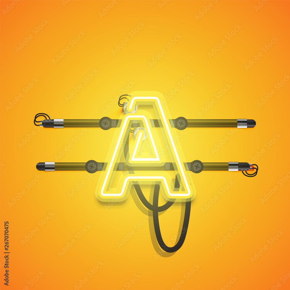 Realistic glowing yellow neon charcter, vector illustration Realistic glowing yellow neon charcter, vector illustration