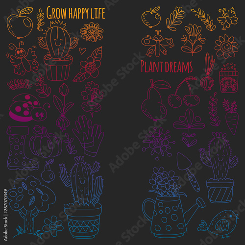 Vector pattern for backgrounds. Cute gardening. Icons for banners.
