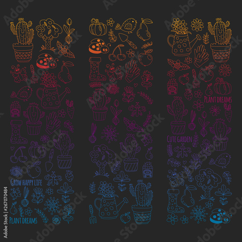Vector pattern for backgrounds. Cute gardening. Icons for banners.