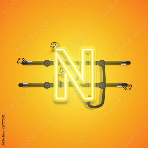 Realistic glowing yellow neon charcter, vector illustration © Sebestyen Balint