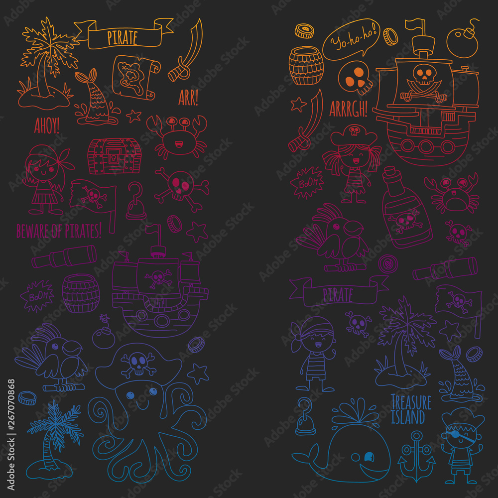 Vector pattern with pirate icons. Adventure, birthday party. Vector pattern with pirate icons. Adventure, birthday party.