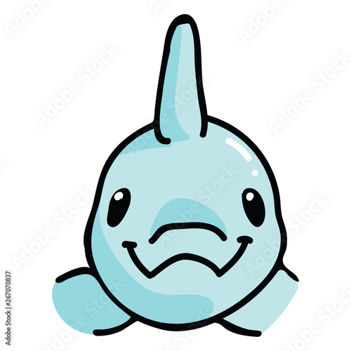 Kawaii bottlenose dolphin headshot cartoon vector illustration motif set. Hand drawn isolated ocean life elements clipart for animal conservation blog, porpoise graphic, zoological web buttons.