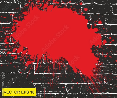 Blood splattered. Abstract background. Big realistic blood splashed on brick wall. vector illustration. the concept of dread, anxiety and of something terrible