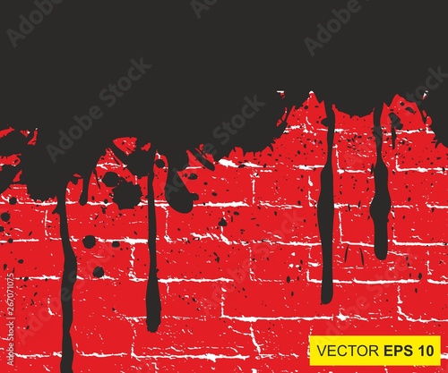 Blood splattered. Abstract background. Big realistic blood splashed on brick wall. vector illustration. the concept of dread, anxiety and of something terrible