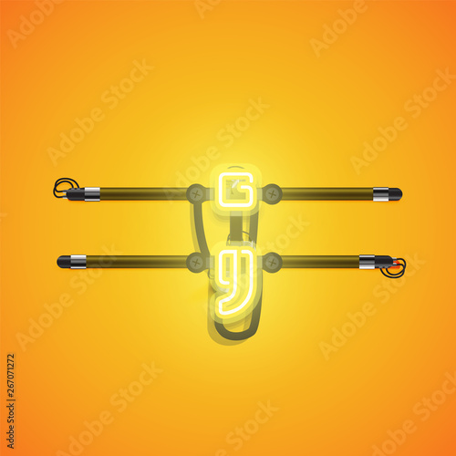 Fototapeta Naklejka Na Ścianę i Meble -  Realistic glowing yellow neon charcter, vector illustration