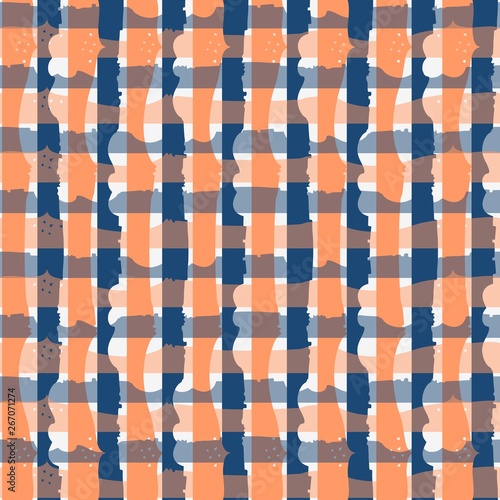 Seamless fantasy checkered pattern in blue and orange colors.