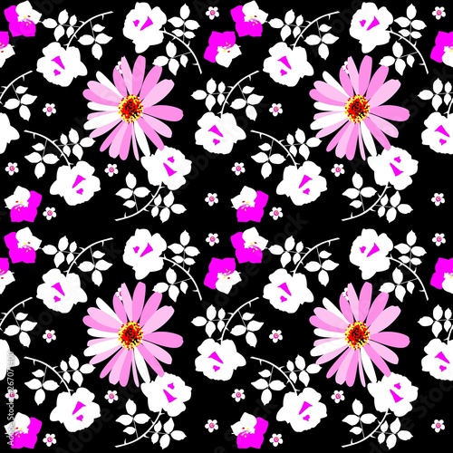 Wallpaper Mural Seamless motley floral pattern with rose, daisy and bell flowers on black background. Torontodigital.ca