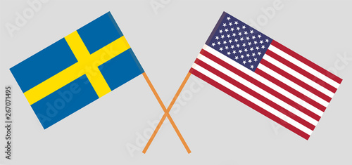 Sweden and USA. The Swedish and United States of America flags. Official colors. Correct proportion. Vector