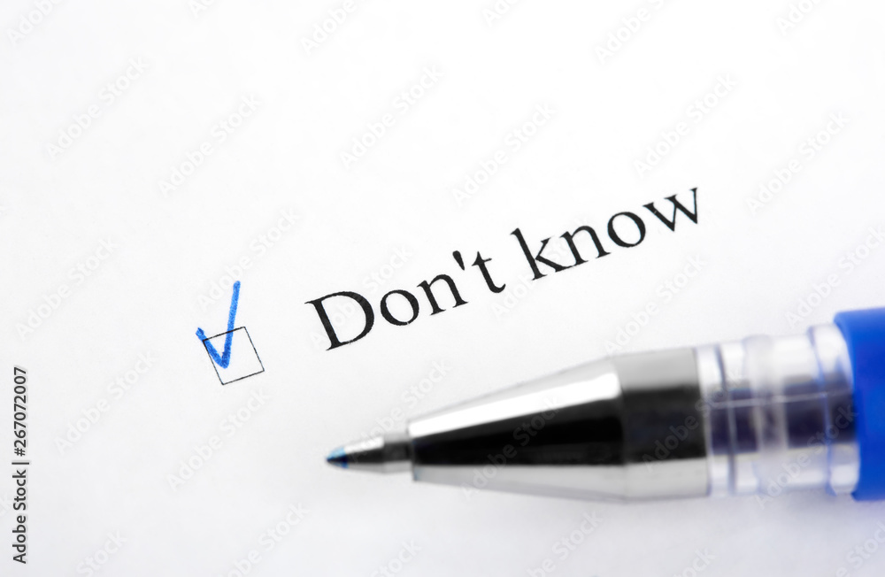 Don't know. Filling in the questionnaire, documents. The checkboxes are filled with a black pen on a white background. Questionnaire, survey. Don't know. Filling in the questionnaire, documents. The checkboxes are filled with a black pen on a white background. Questionnaire, survey.