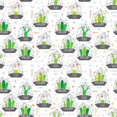Sierkussen Terrariumplanten patronen Cactussen in glazen terrariums geometrisch  © OneyWhyStudio
