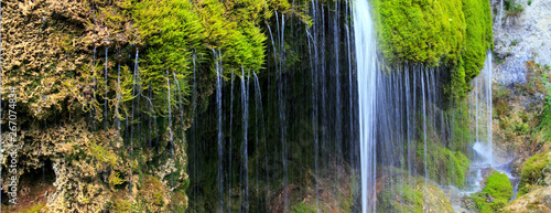 Waterfall in the German mountains. Nature summer background.