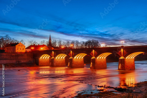 historical brick bridge over venta river in kuldiga, latvia