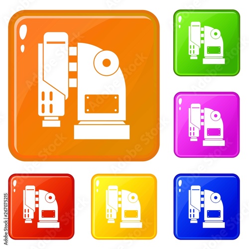 Pneumatic hammer machine icons set collection vector 6 color isolated on white background