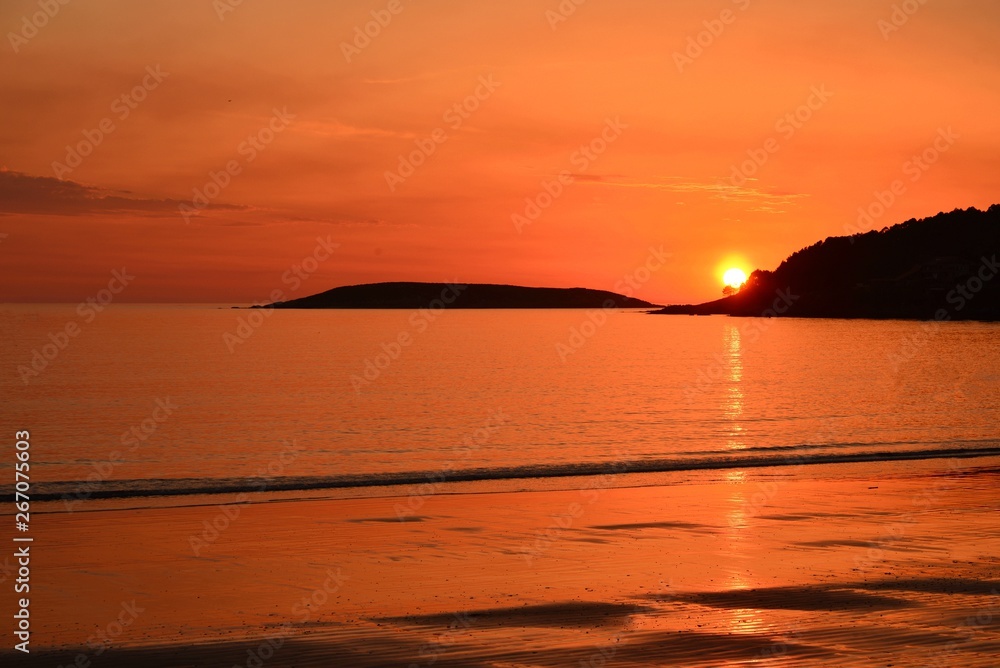 Sunset; Golden light in Madorra beach, Galicia