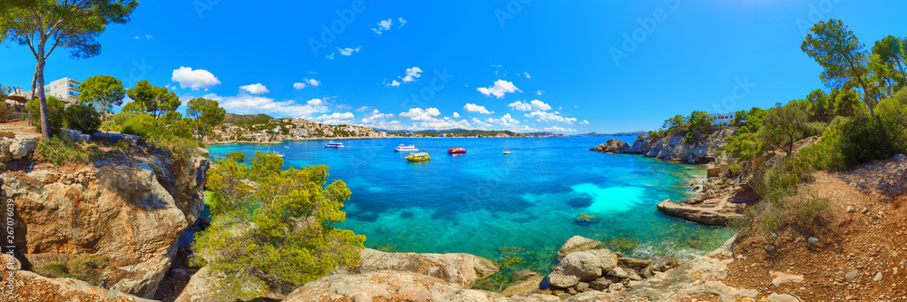 Mallorca Spain Cala Fornells Mediterranean Sea landscape panorama - obrazy, fototapety, plakaty 