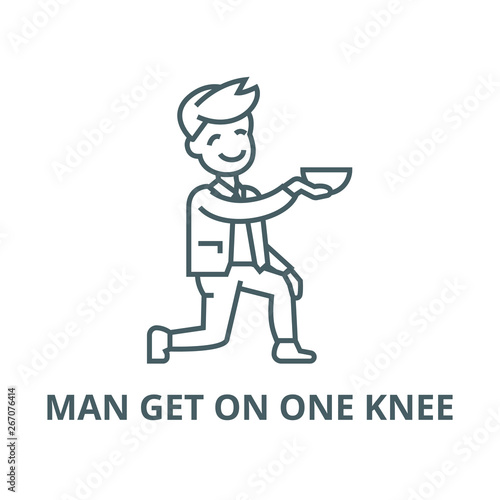 Man get on one knee vector line icon, outline concept, linear sign