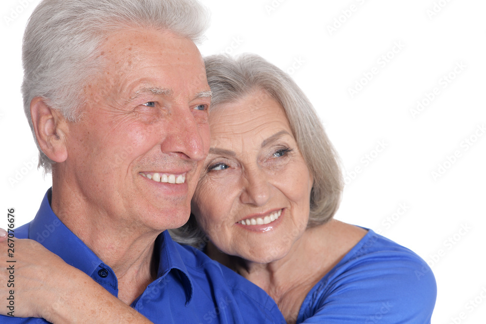 Portrait of happy senior couple on white background Portrait of happy senior couple on white background