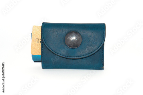 Wallet with credit cards on white background.