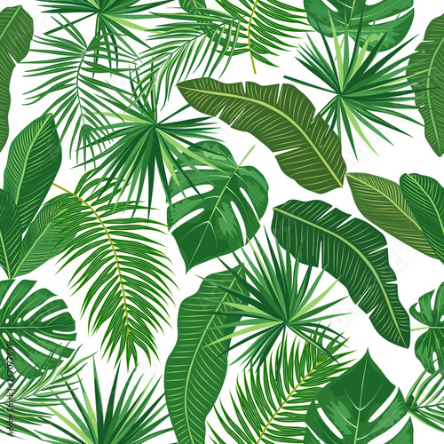 Fototapeta Naklejka Na Ścianę i Meble -  Vector tropical seamless pattern in green colors. Botany design.