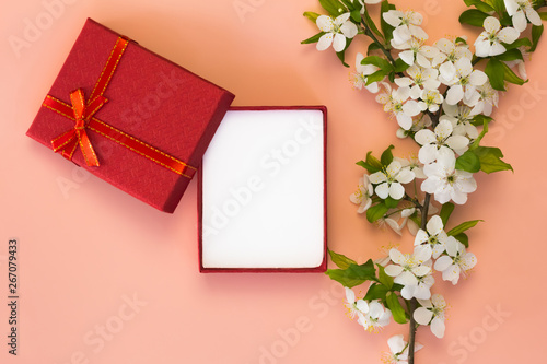 Fototapeta Naklejka Na Ścianę i Meble -  Blank card for invitation or congratulation with bunch of flowers on pink background. 